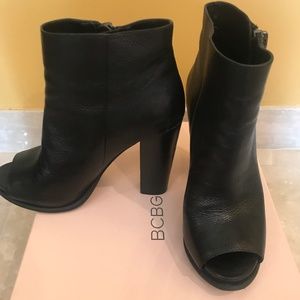 BCBG Black Leather Heeled Boots